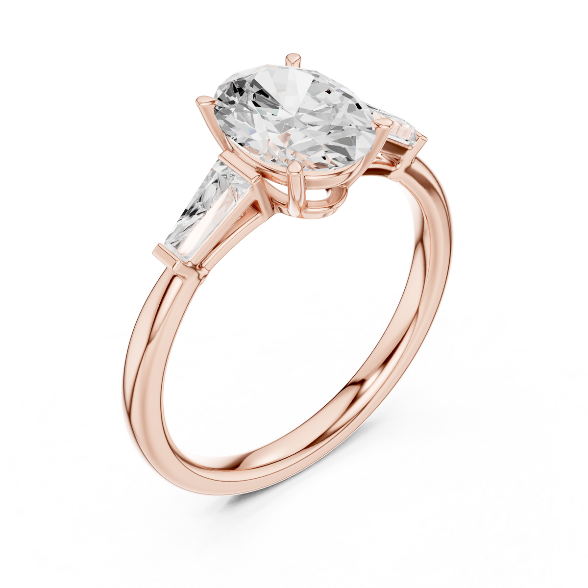 Oval Cut Lab-Grown Diamond Three Stone Anniversary Ring, Rose Gold