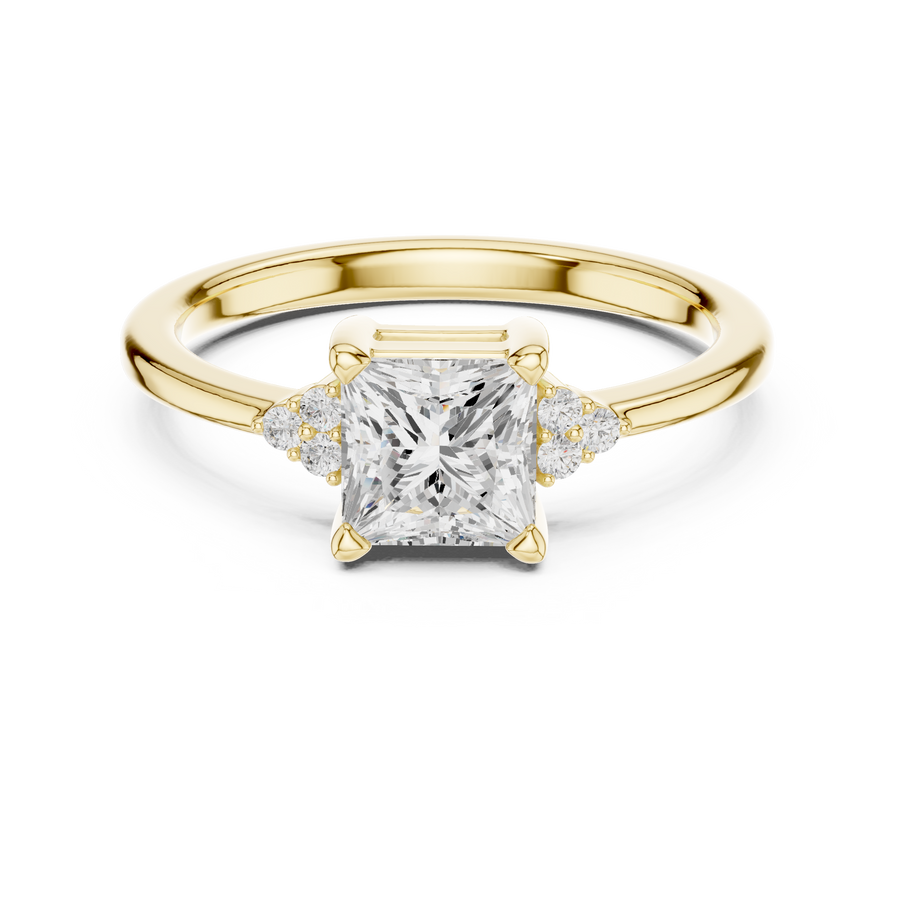 Princess Cut 0.86 CT Lab Grown Diamond Halo Ring for Proposal, Yellow Gold