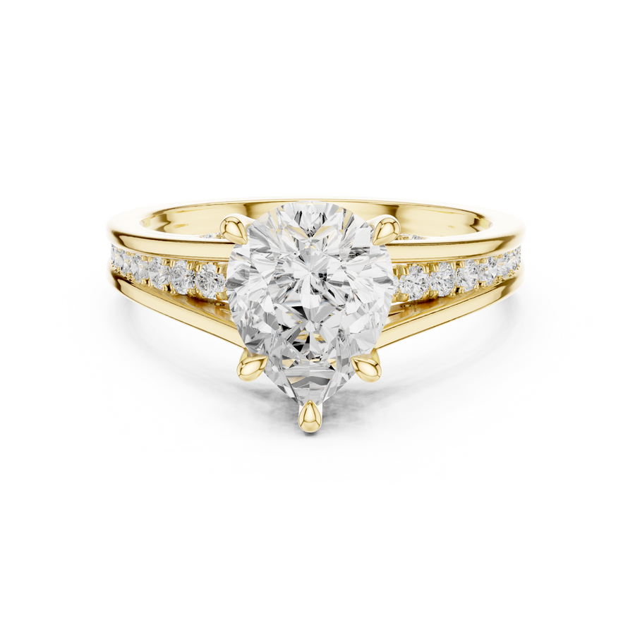 Pear Cut Lab-Grown Diamond Engagement Ring with Split Shank Band, Yellow Gold
