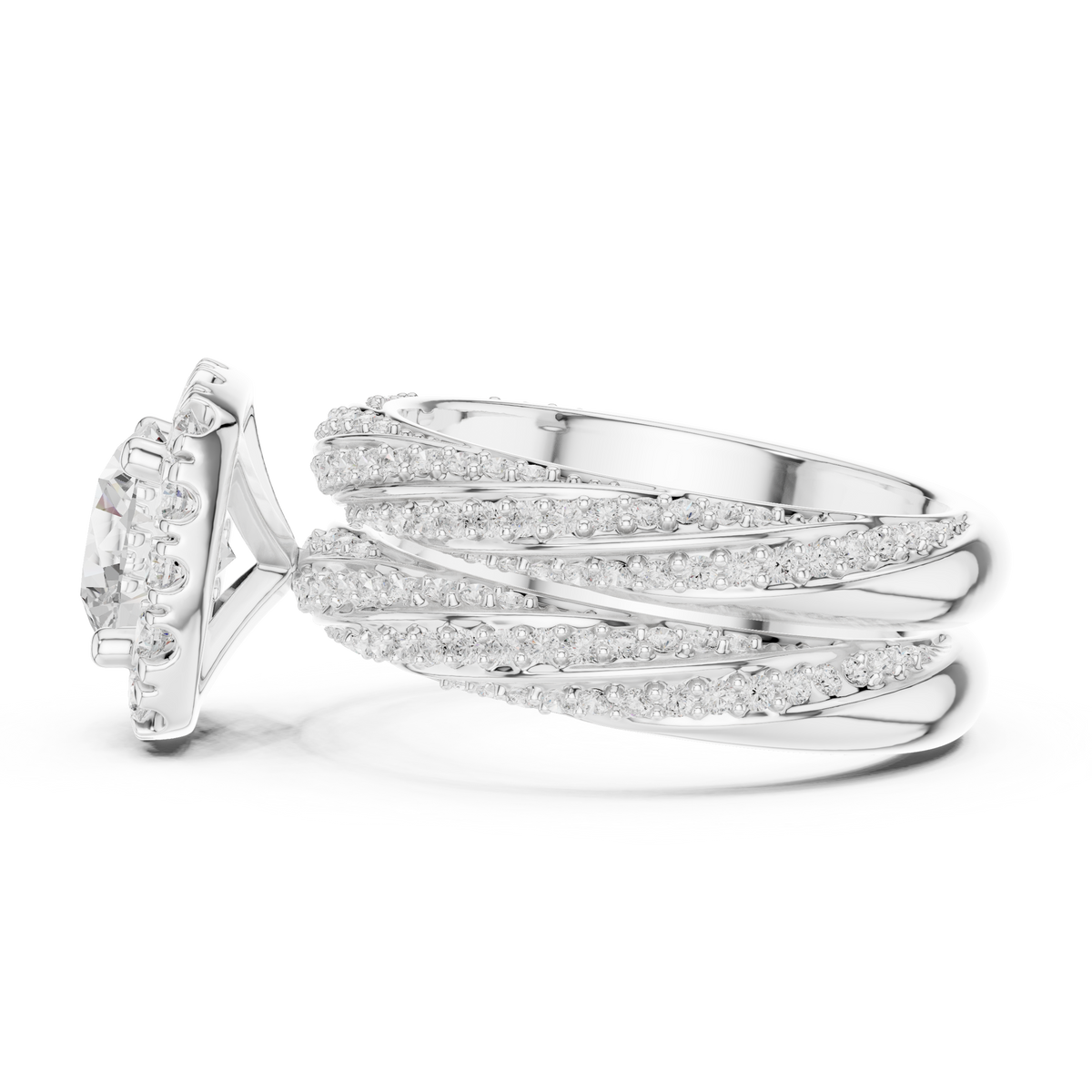 Round Cut Lab-Grown Diamond Halo Stackable Ring, White Gold
