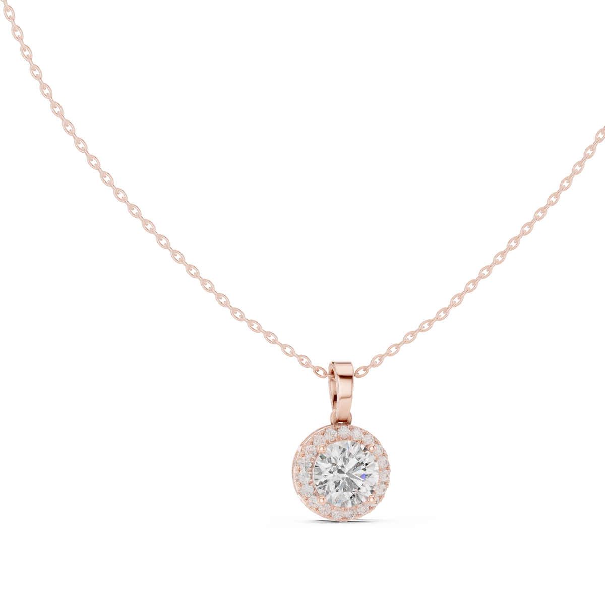 IGI Certified 2 Carat Round Halo Lab Grown Diamond Pendant, Rose Gold