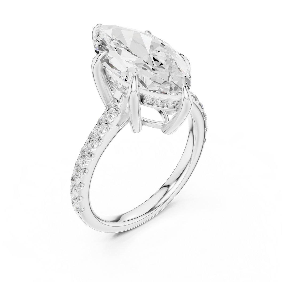 Marquise Cut Lab-Grown Diamond Anniversary Ring with Hidden Halo, White Gold