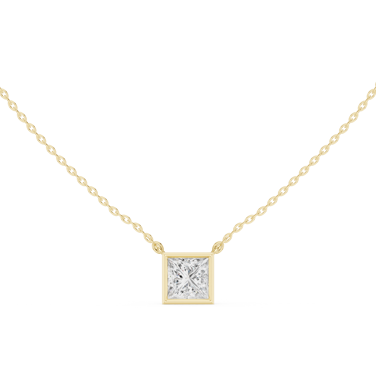 Princess Cut Bezel Lab Grown Diamond Solitaire Pendant, Yellow Gold