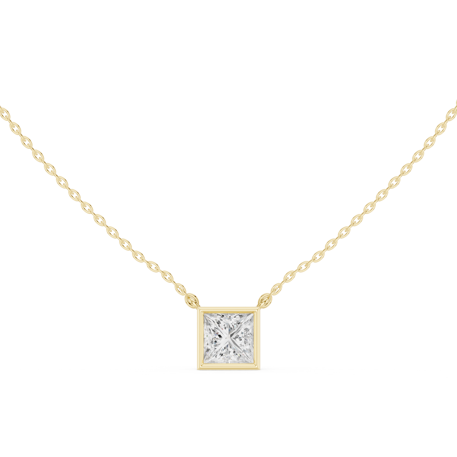 Princess Cut Bezel Lab Grown Diamond Solitaire Pendant, Yellow Gold