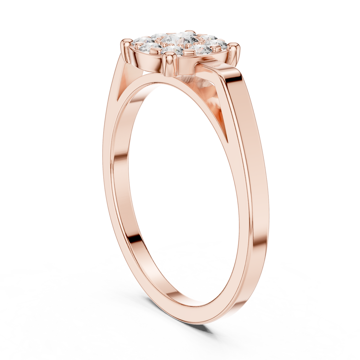 Round Cut Lab Grown Diamond Floral Halo Ring with Accent Stones, Rose Gold
