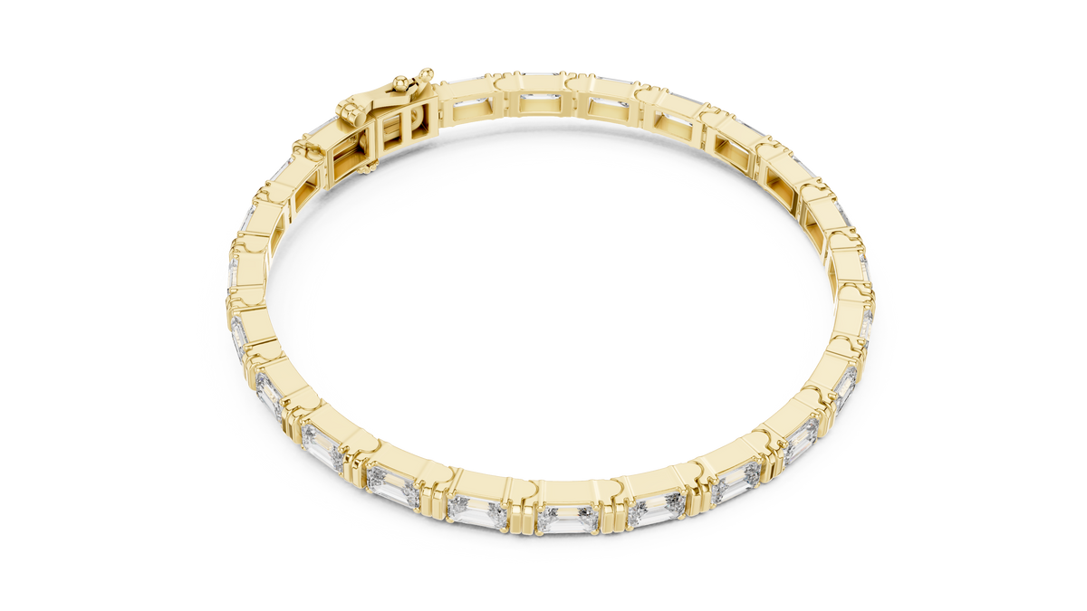 Emerald Cut Lab Grown Diamond Tennis Bracelet, Yellow Gold