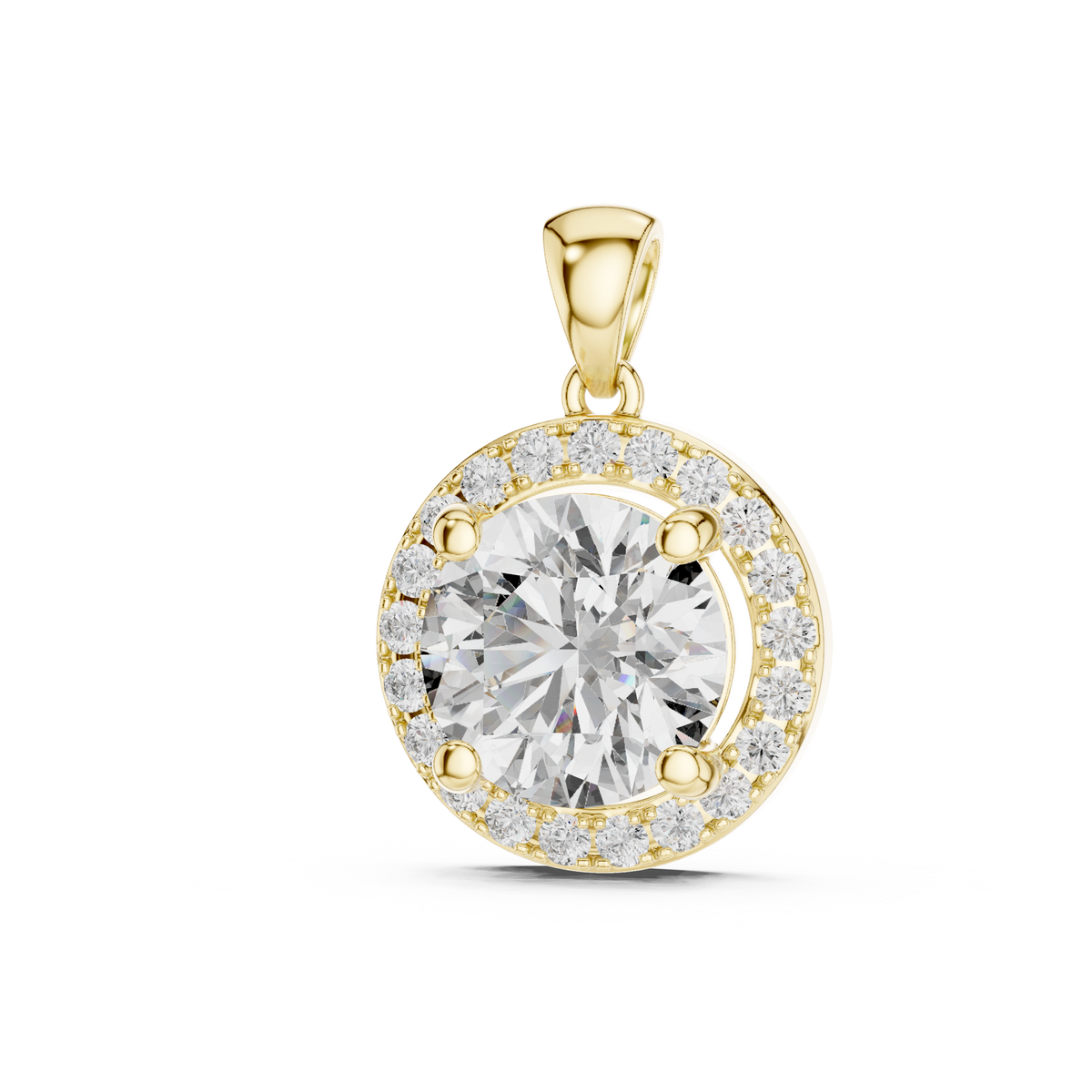 IGI Certified Round Halo Lab Grown Diamond Pendant, Yellow Gold