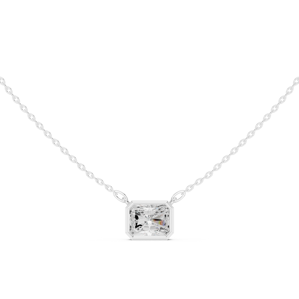 Radiant Cut Bezel Lab Grown Diamond Solitaire Pendant, White Gold