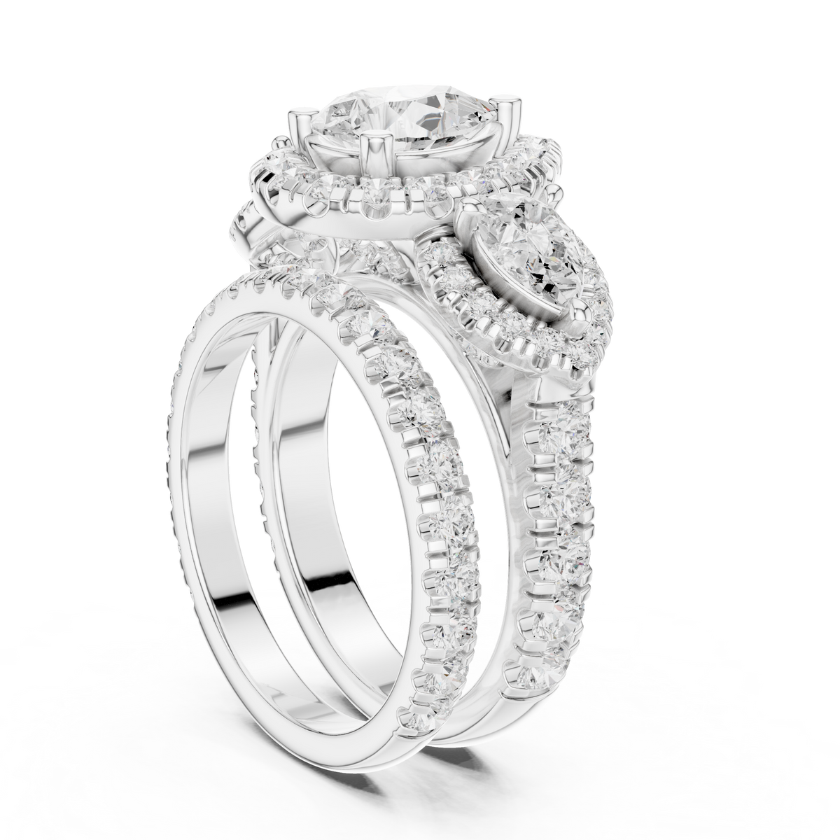 2.50 Ct Pear Cut Lab Grown Diamond Stackable Ring with Side Pear & Round Accents, White Gold