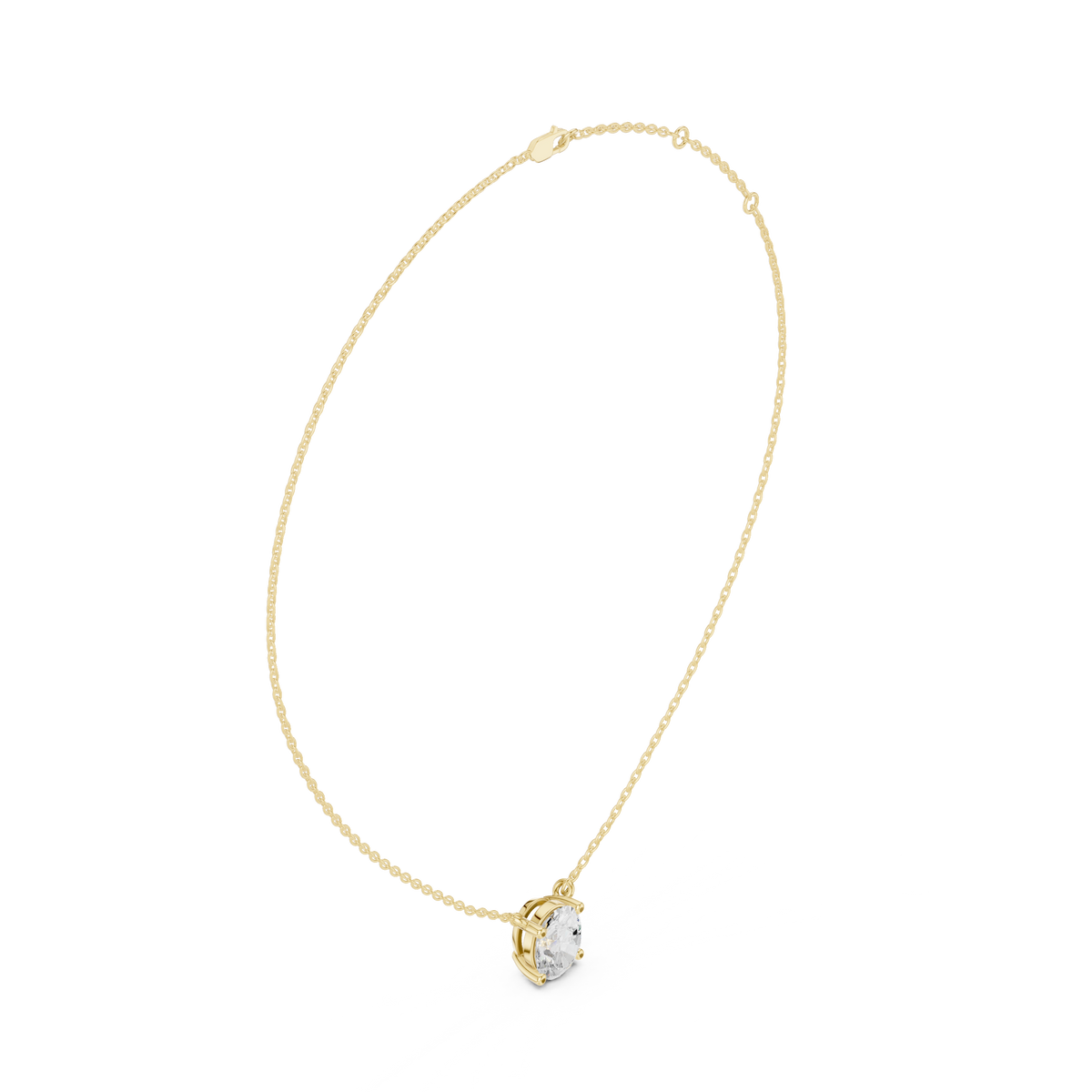 Classic Oval Cut Lab Grown Diamond Solitaire Pendant, Yellow Gold
