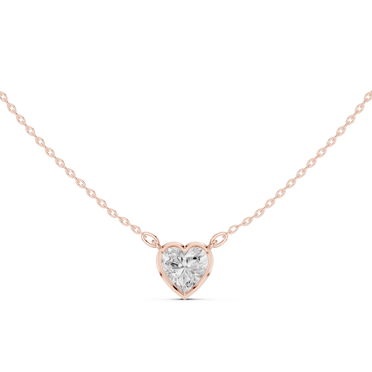 Heart Cut Bezel Lab Grown Diamond Solitaire Pendant, Rose Gold