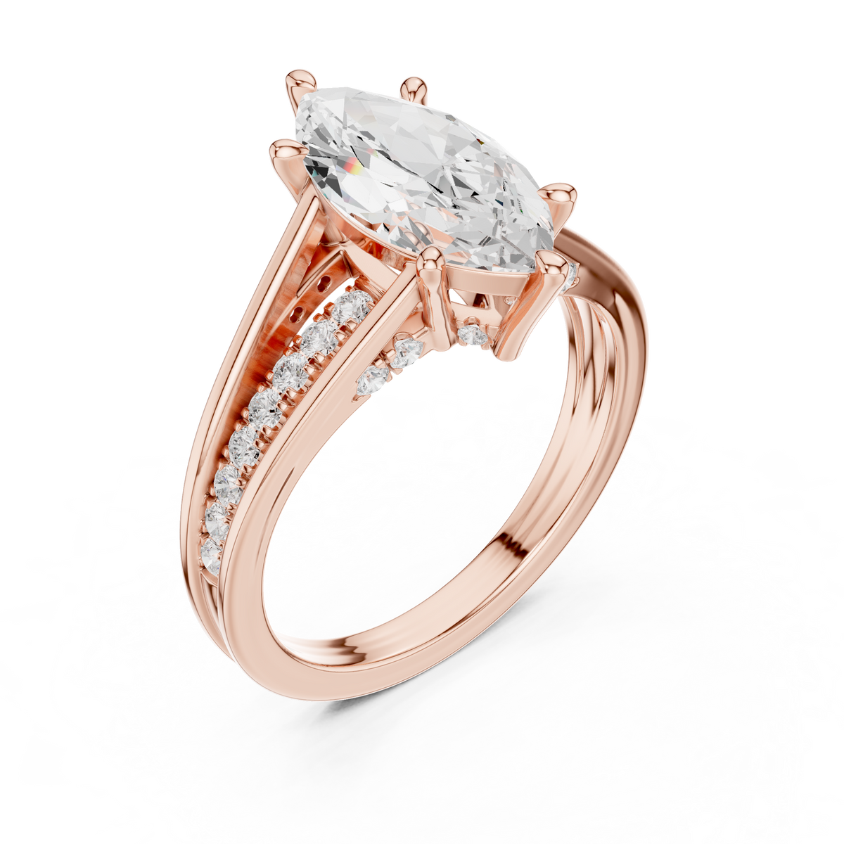 Marquise Cut Lab-Grown Diamond Hidden Halo Ring, Rose Gold