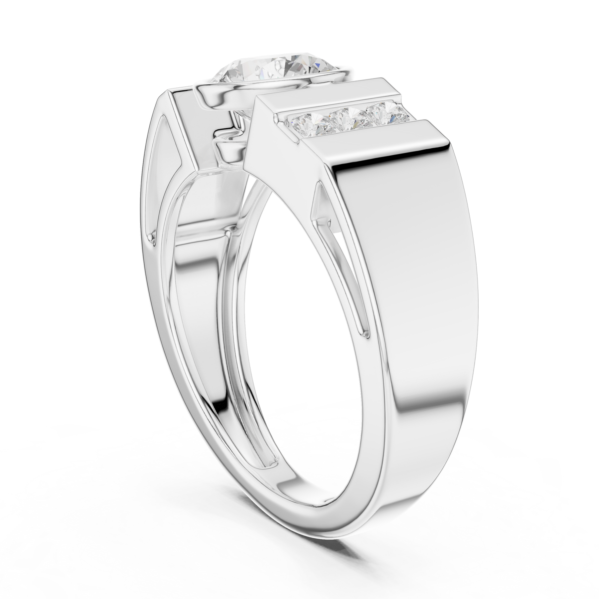 IGI Certified Round Cut Lab Grown Diamond Men's Ring, White Gold