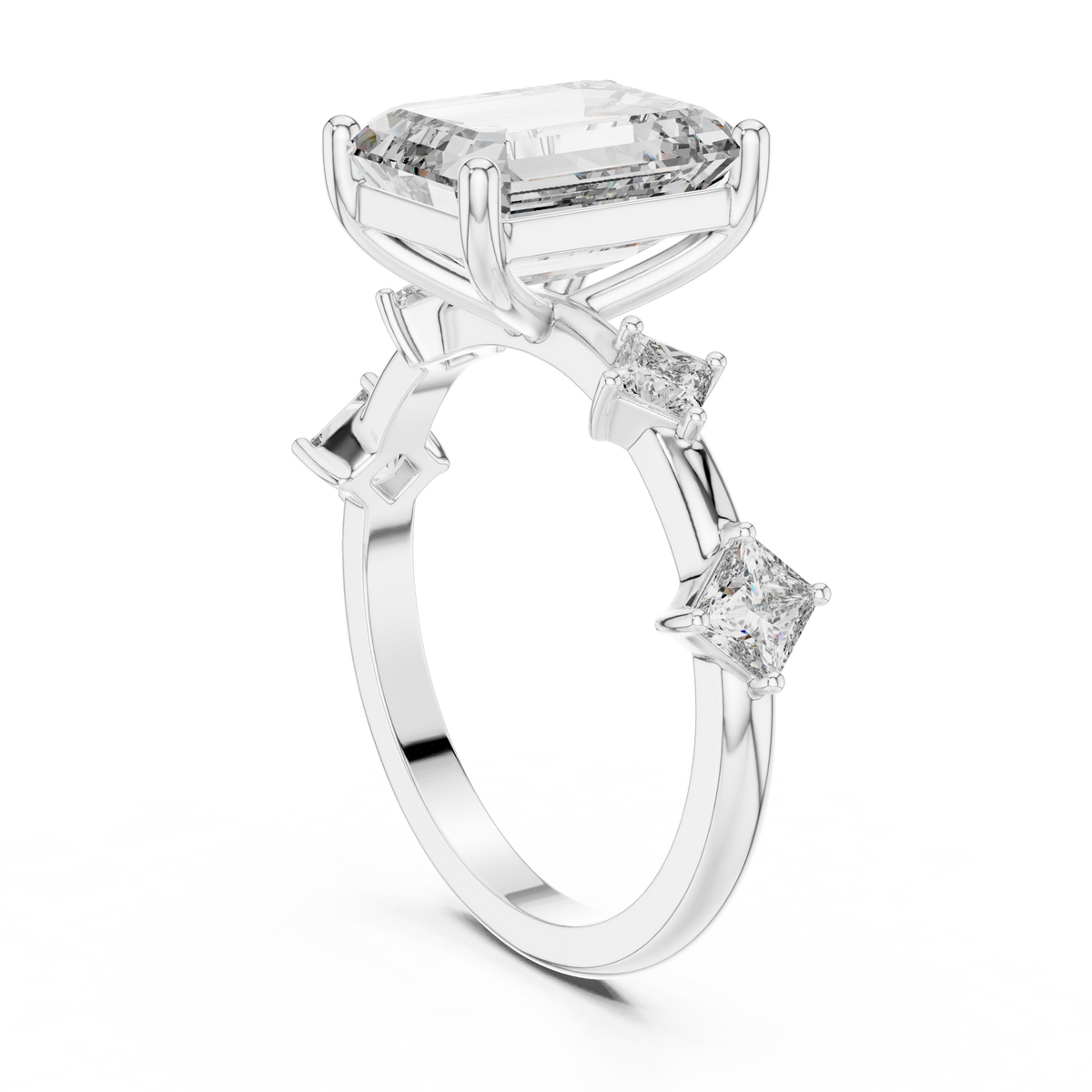 IGI Certified Emerald Lab Grown Diamond Statement Ring, White Gold