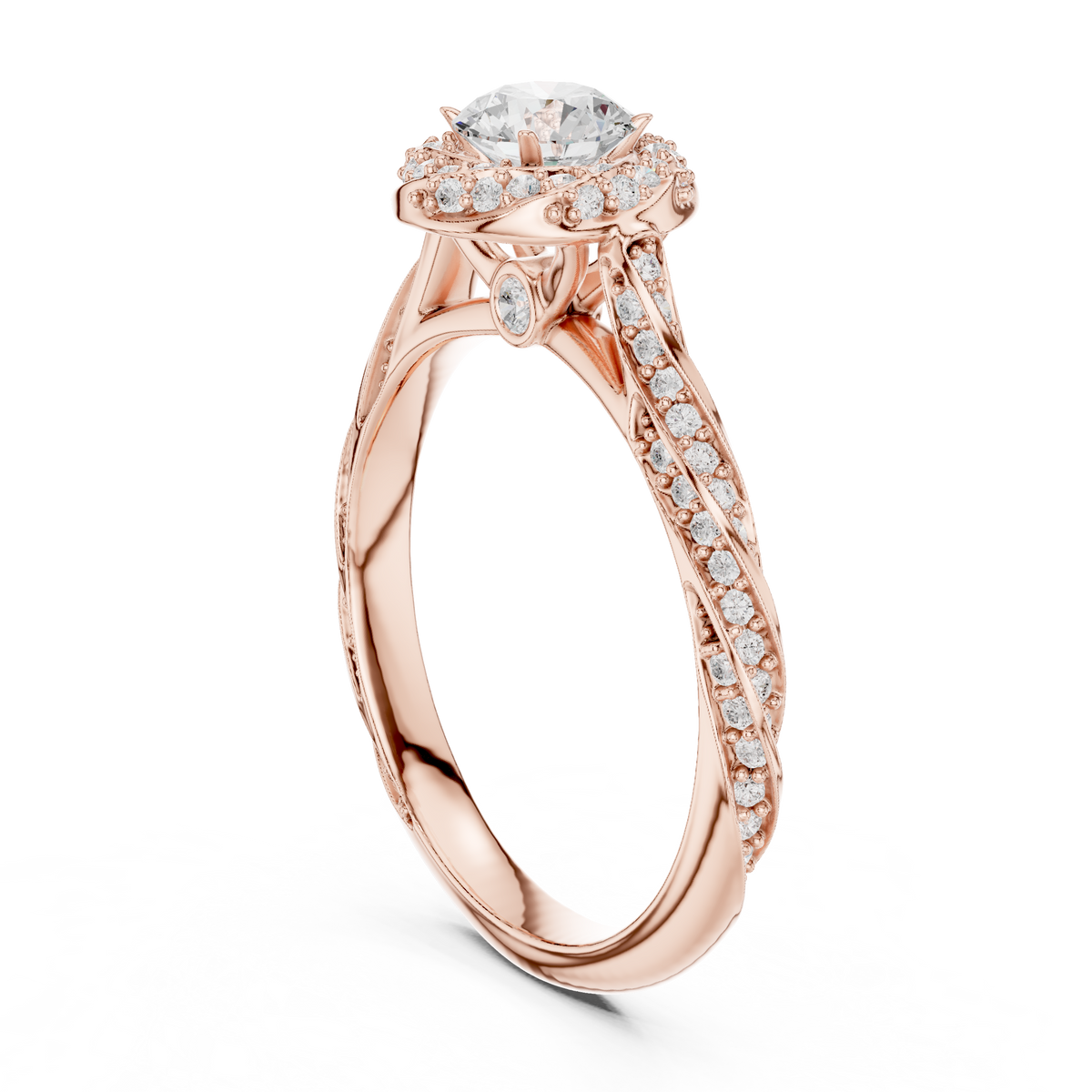 Round Double Halo Lab-Grown Diamond Casual Ring, Rose Gold