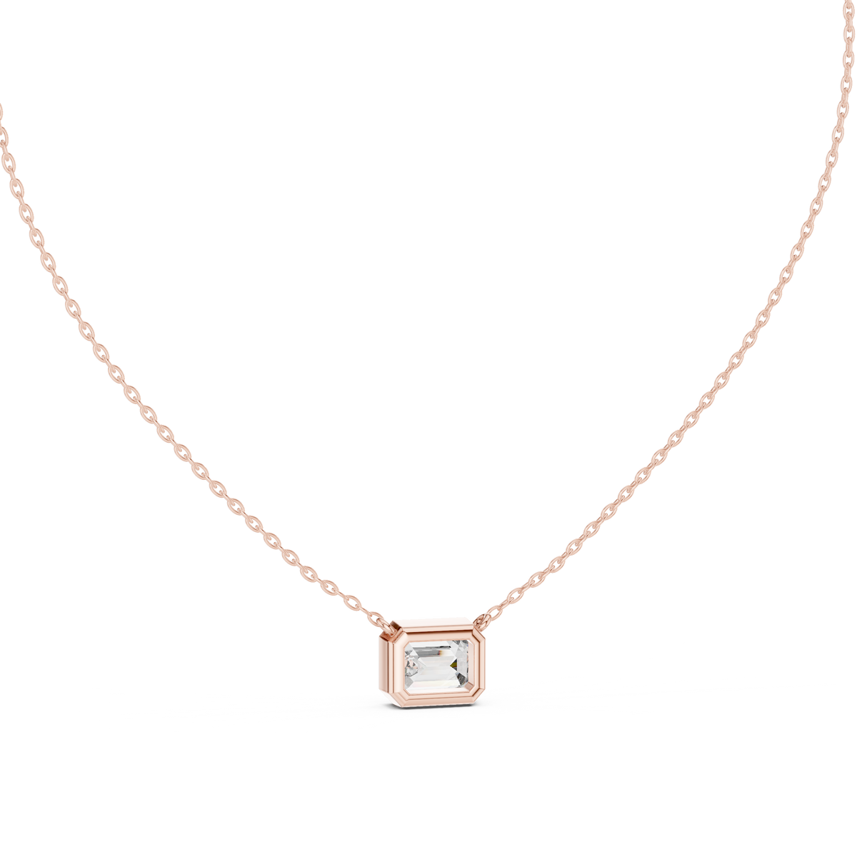 IGI Certified 2.50 CT Emerald Bezel Lab Grown Diamond Pendant, Rose Gold
