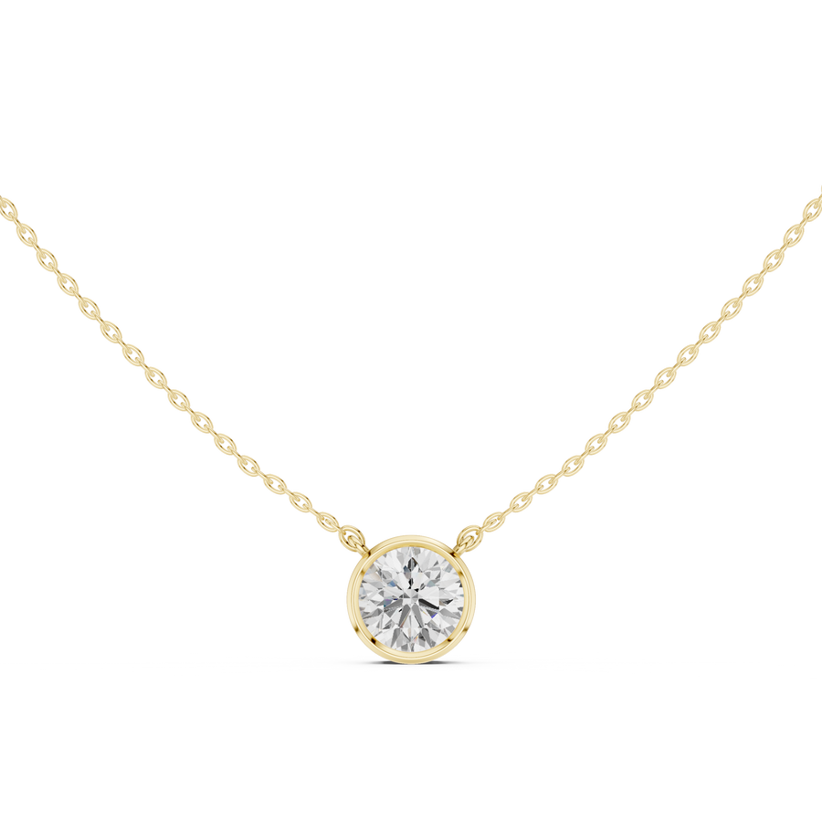 Round Brilliant Bezel Lab Grown Diamond Solitaire Pendant, Yellow Gold