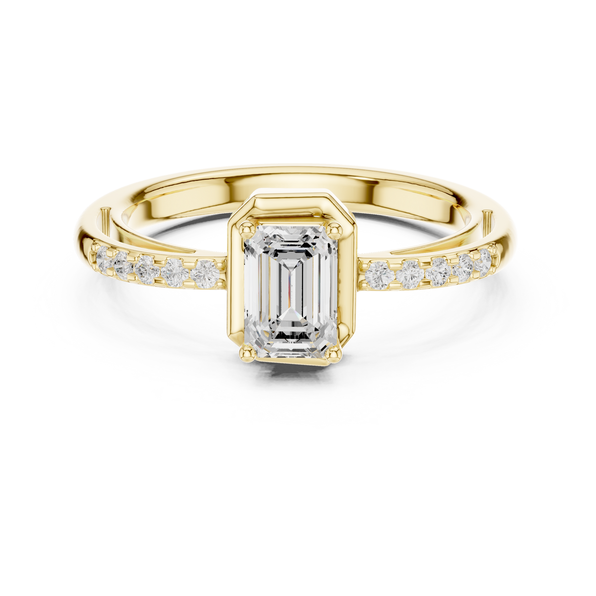 0.60 Ct Emerald Cut Lab Grown Diamond Office Wear Casual Ring, Yellow Gold