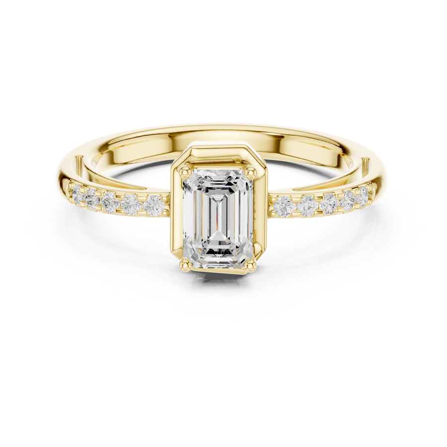 0.60 Ct Emerald Cut Lab Grown Diamond Office Wear Casual Ring, Yellow Gold