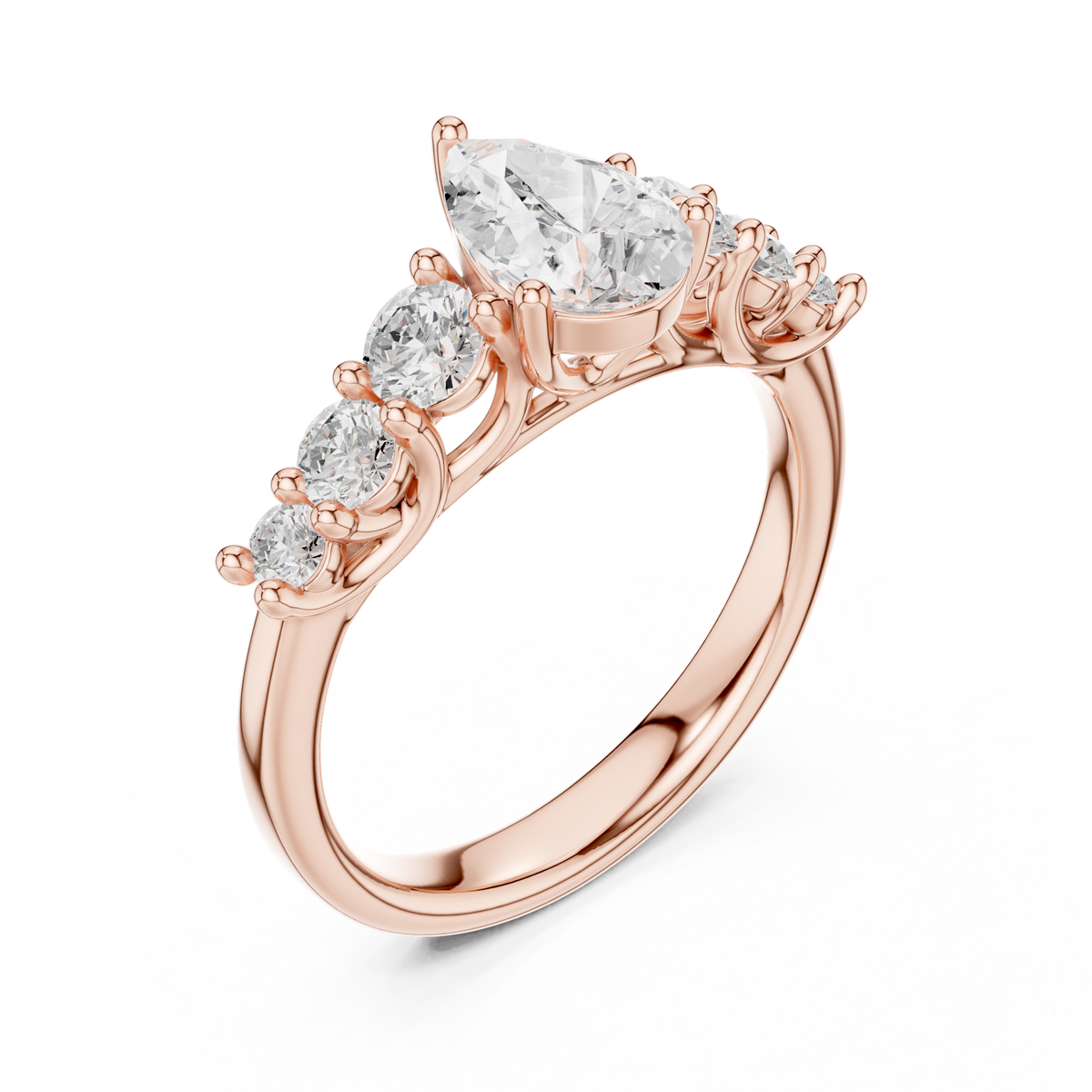 IGI Certified Pear Lab Grown Diamond With 6 Round Stones, Rose Gold