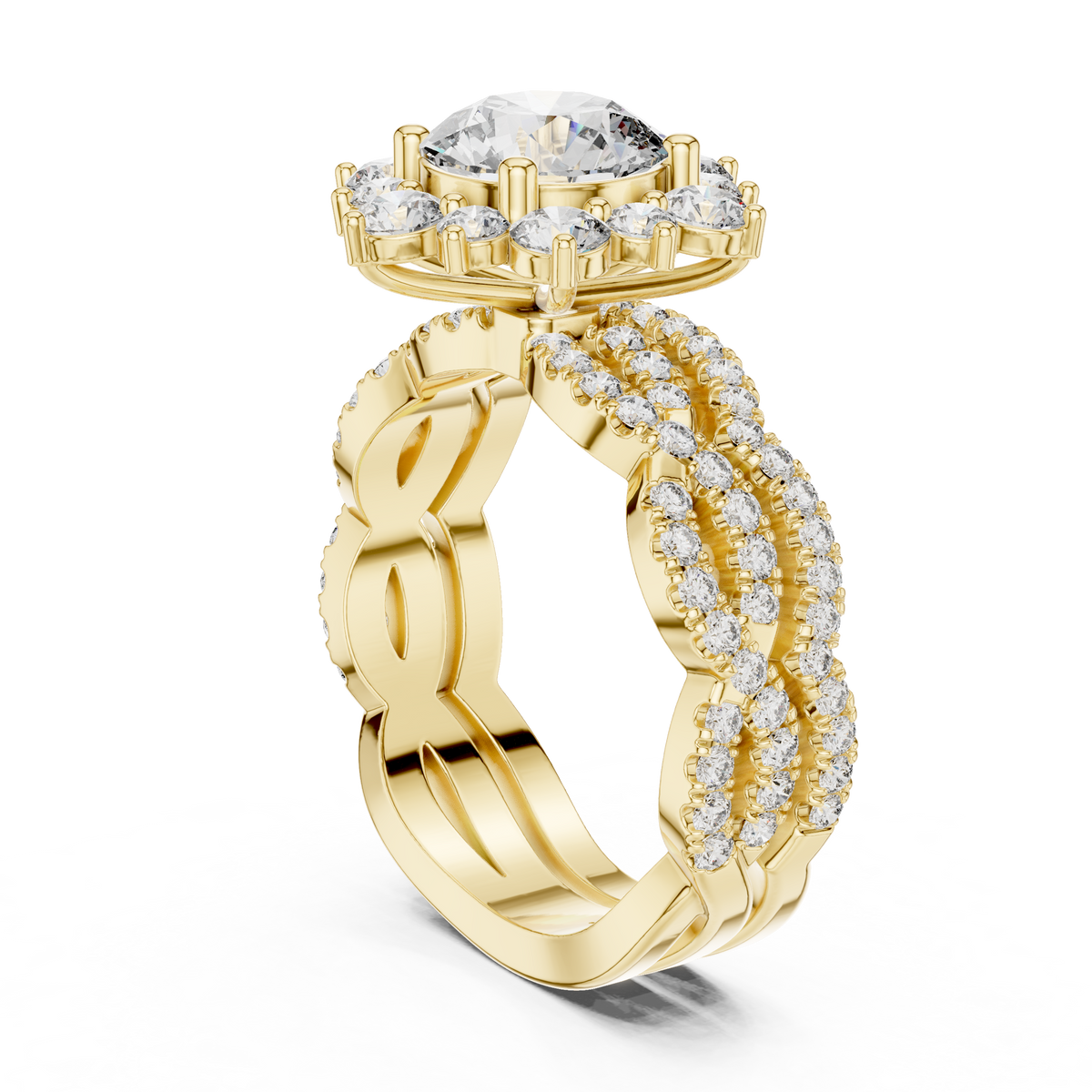 IGI Certified Round Lab Grown Diamond Statement Anniversary Ring, Yellow Gold