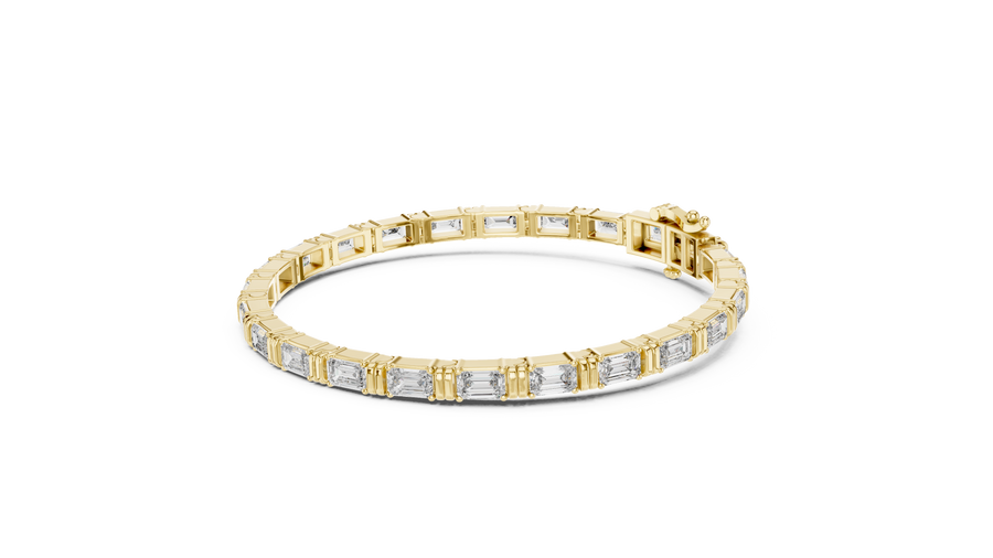 Emerald Cut Lab Grown Diamond Tennis Bracelet, Yellow Gold