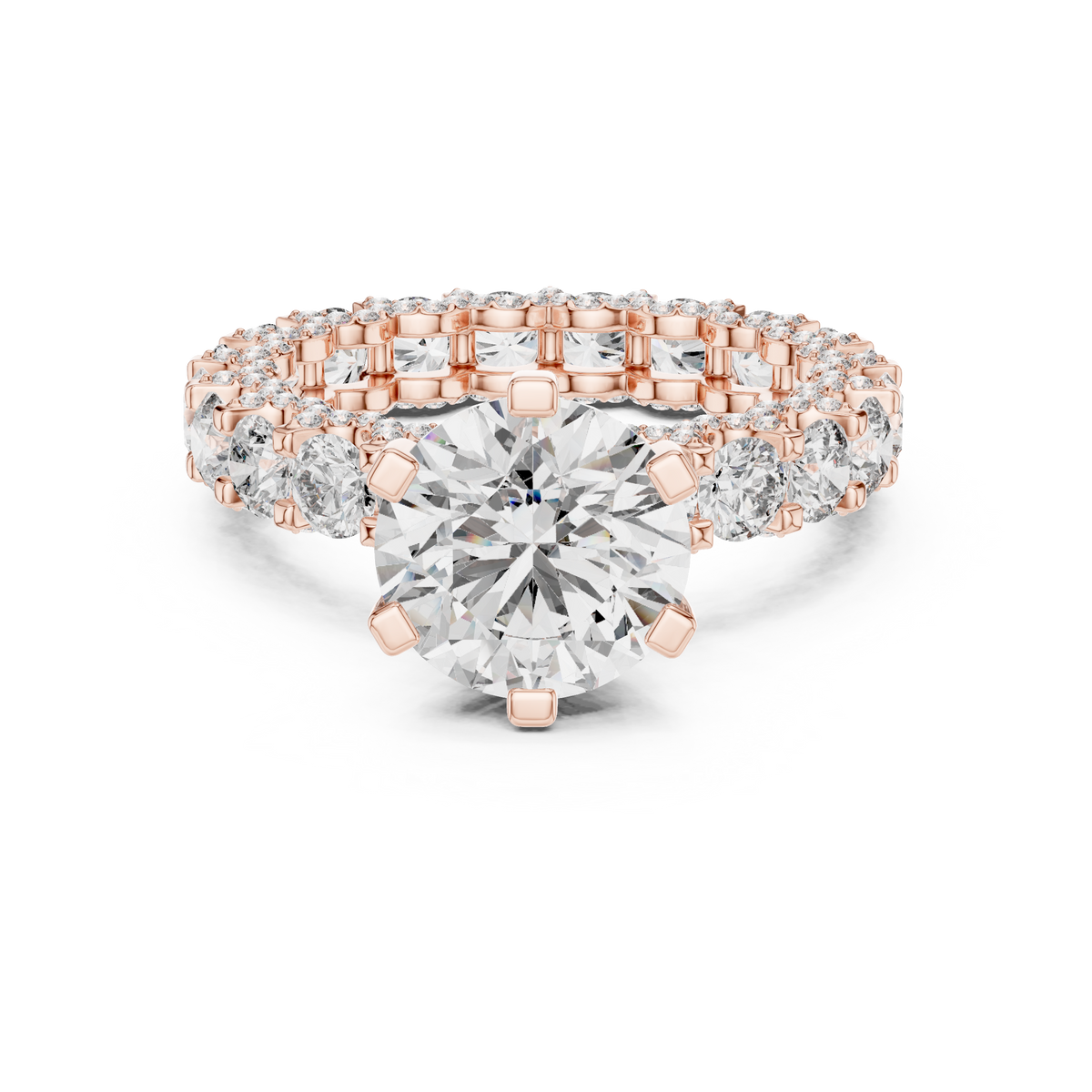 2 CT Round Cut Lab Grown Diamond Pavé Band Ring with Diamond-Set Shoulders, Rose Gold