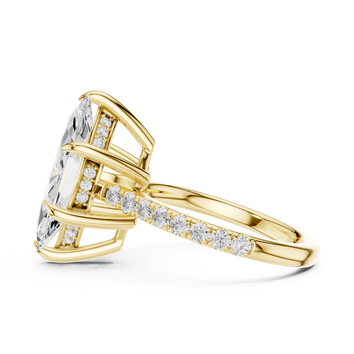 Marquise Cut Lab-Grown Diamond Anniversary Ring with Hidden Halo, Yellow Gold