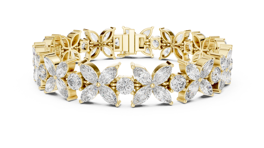 Floral Round & Marquise Lab Grown Diamond Bracelet, Yellow Gold