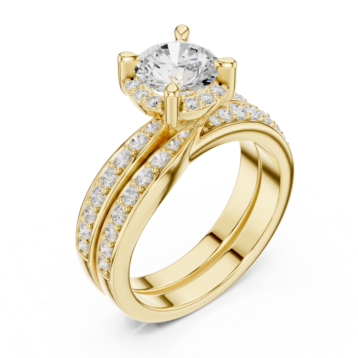 IGI Certified Round Lab Grown Diamond Stackable Ring, Yellow Gold