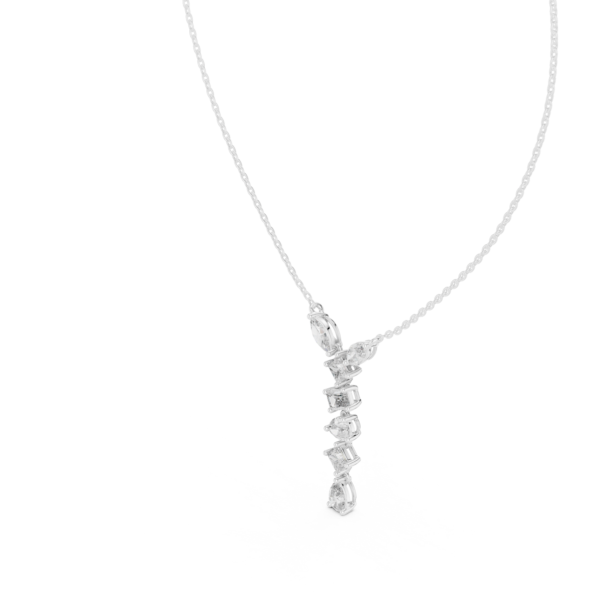 3.50 CT Multi Shape Lab Grown Diamond Drop Pendant, White Gold