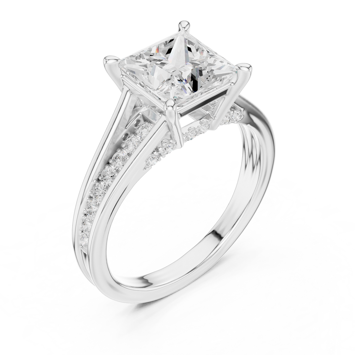 Princess Cut Lab-Grown Diamond Engagement Ring with Split Shank Band, White Gold