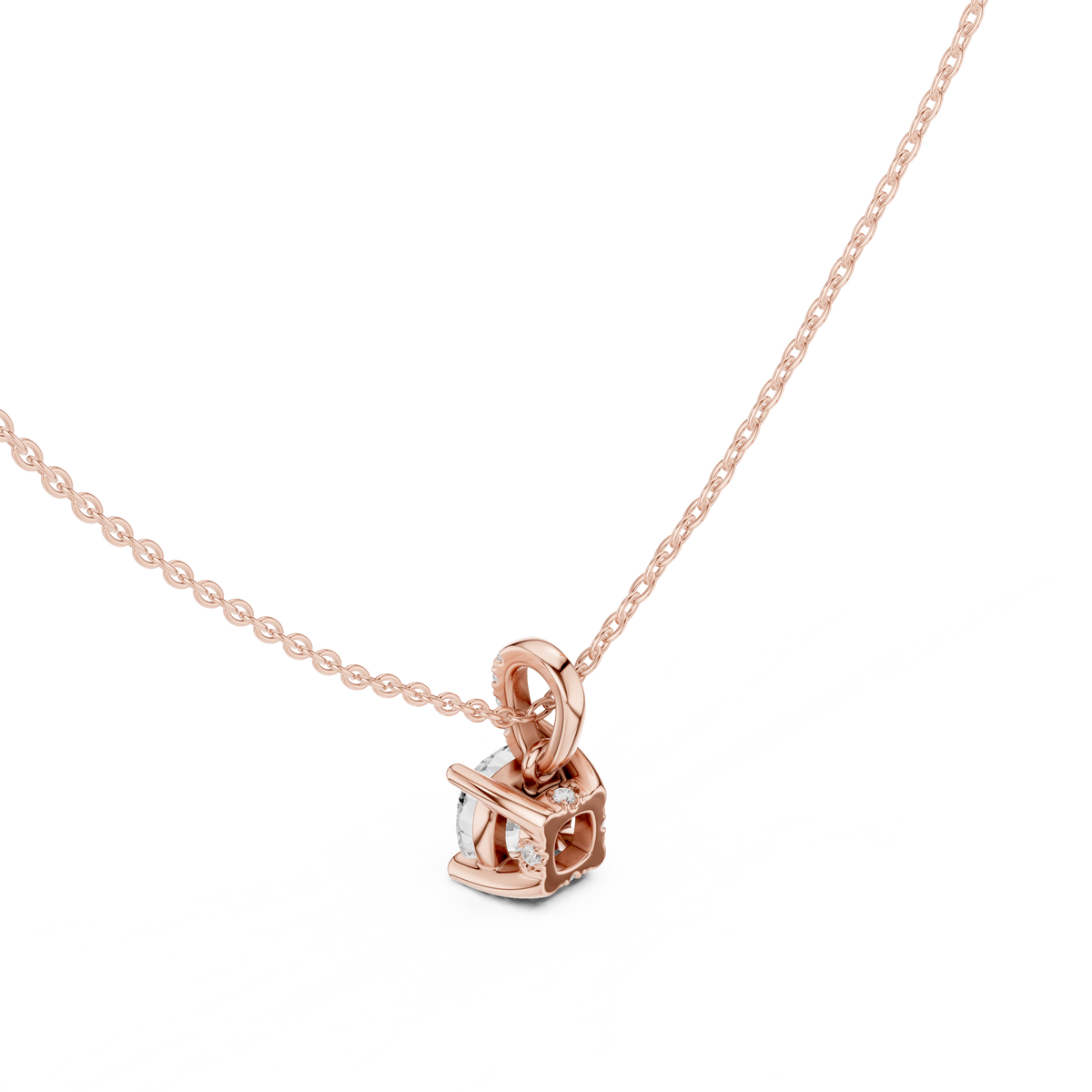 Cushion Cut Lab Grown Diamond Solitaire Pendant with Diamond Bail Necklace, Rose Gold