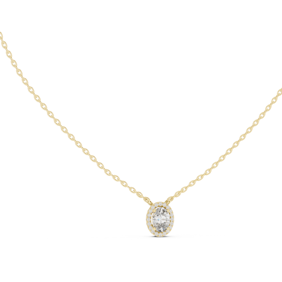Petite Oval Halo Lab Grown Diamond Pendant, Yellow Gold