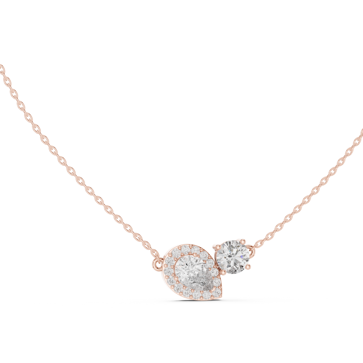 Toi et Moi Pear & Round Halo Lab Grown Diamond Pendant, Rose Gold