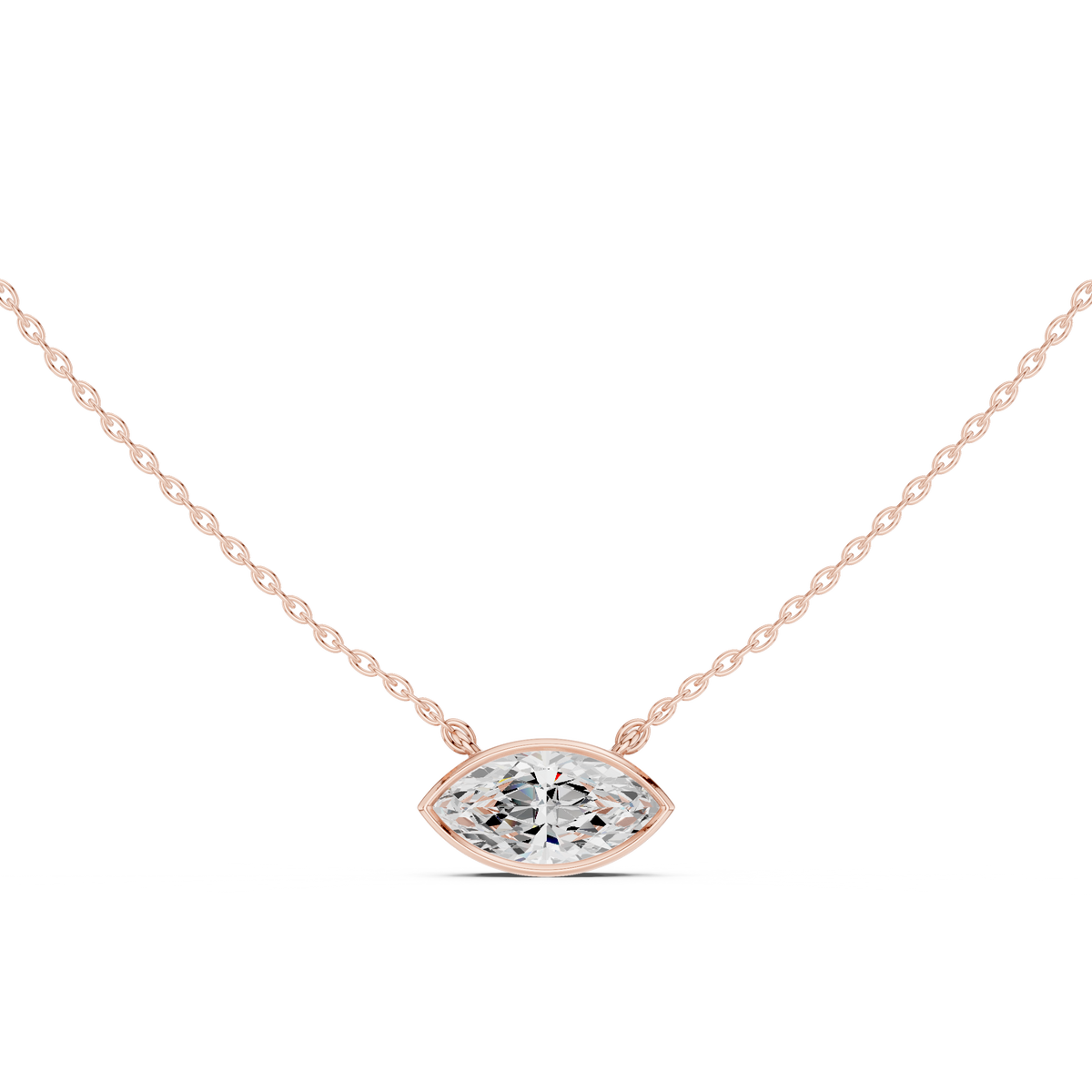 Marquise Cut Bezel Lab Grown Diamond Solitaire Pendant, Rose Gold