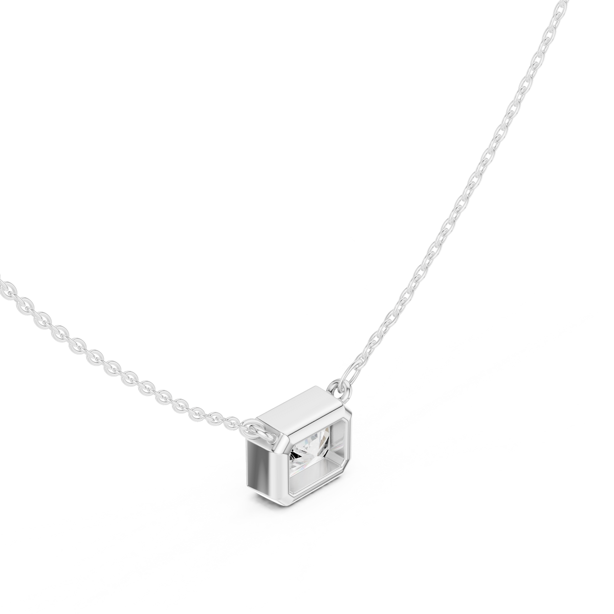 Radiant Cut Bezel Lab Grown Diamond Solitaire Pendant, White Gold