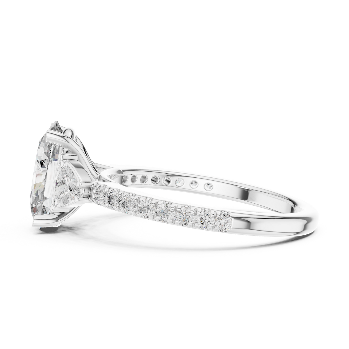 2.00 CT Oval Lab Grown Diamond Trillion Side Stone Ring, White Gold