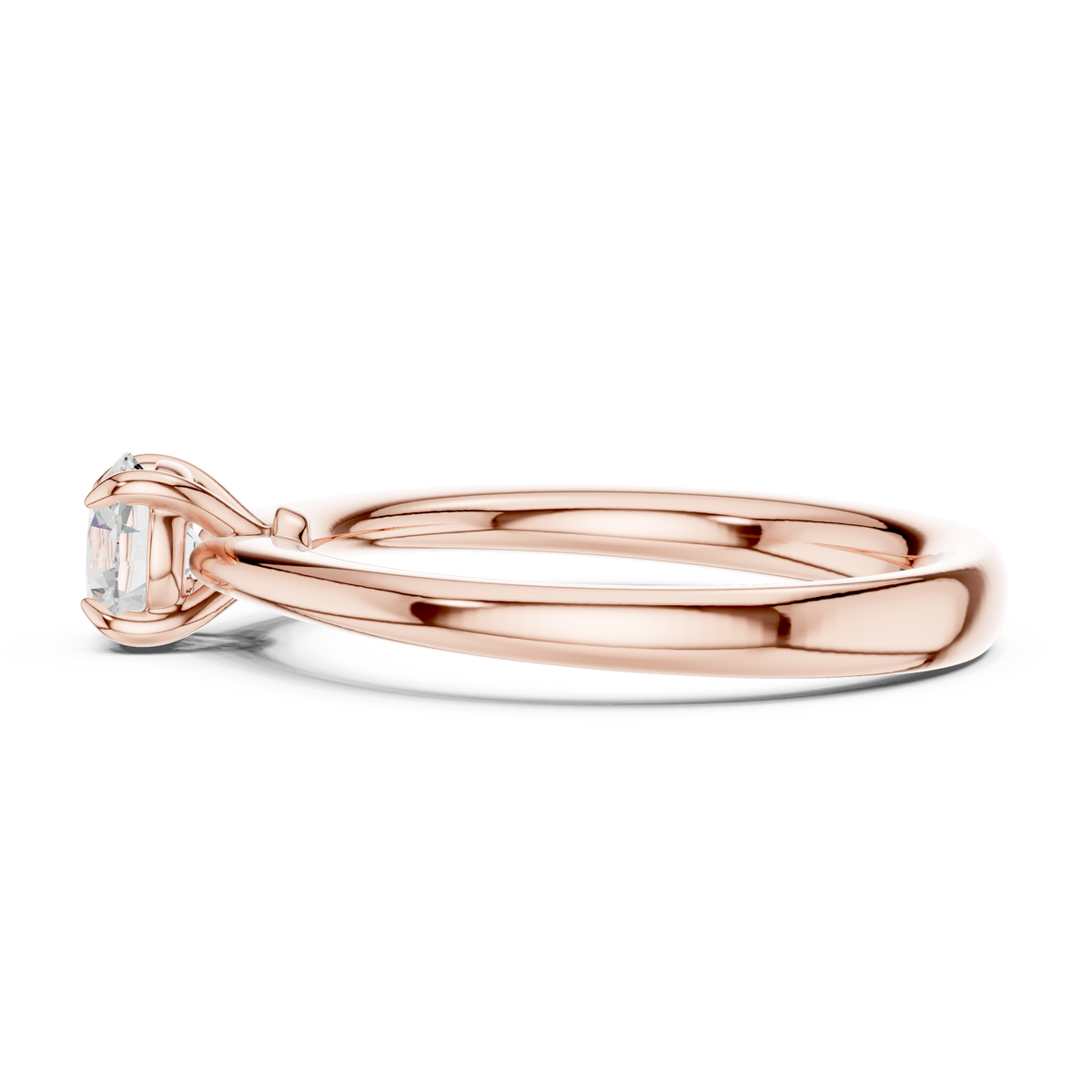 Classic Four-Prong Solitaire Round Lab Grown Diamond Office Wear Ring, Rose Gold