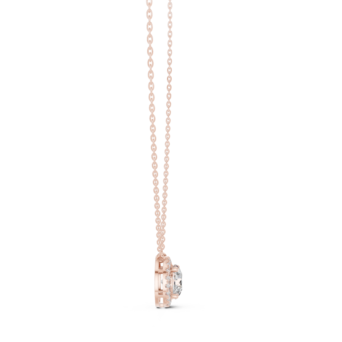 2.10 CT Round Halo Lab Grown Diamond Pendant, Rose Gold