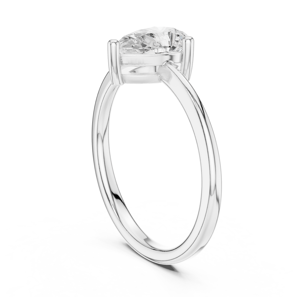 Pear Cut Solitaire Lab Grown Diamond Casual Ring, White Gold