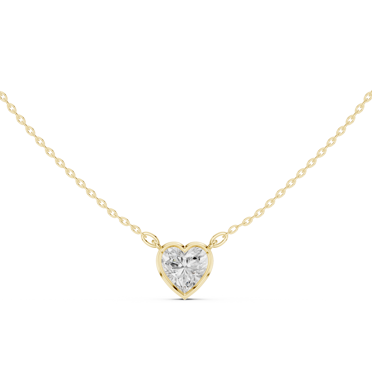 Heart Cut Bezel Lab Grown Diamond Solitaire Pendant, Yellow Gold