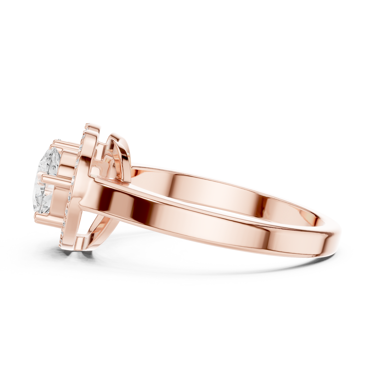 Pear Cut Toi et Moi Heart Halo Lab Grown Diamond Ring, Rose Gold