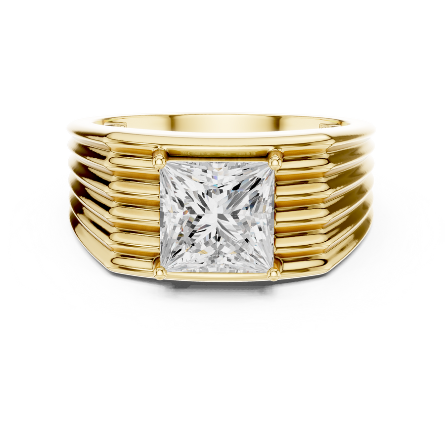 IGI Certified Princess Cut Lab-Grown Diamond Men's Statement Ring, Yellow Gold