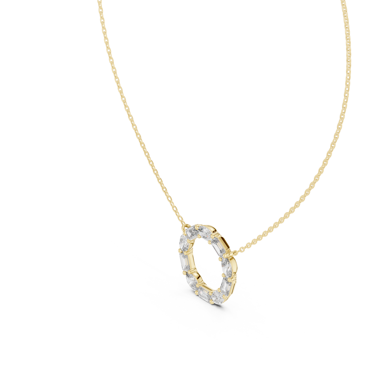 Oval & Emerald Lab Grown Diamond Open Circle Pendant, Yellow Gold