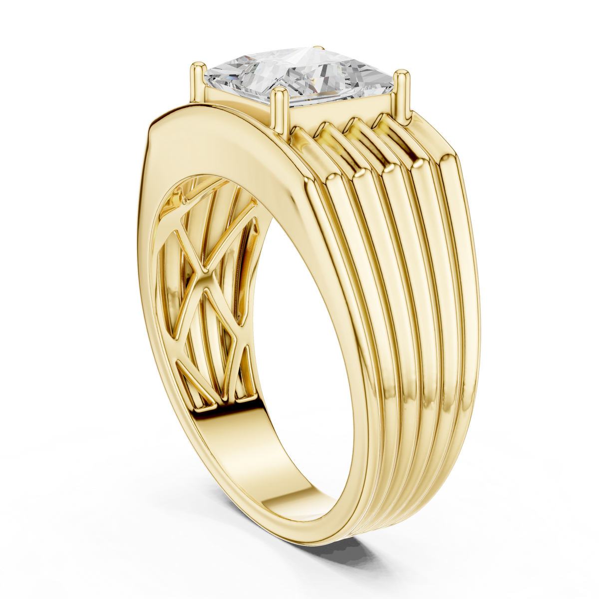 IGI Certified Princess Cut Lab-Grown Diamond Men's Statement Ring, Yellow Gold