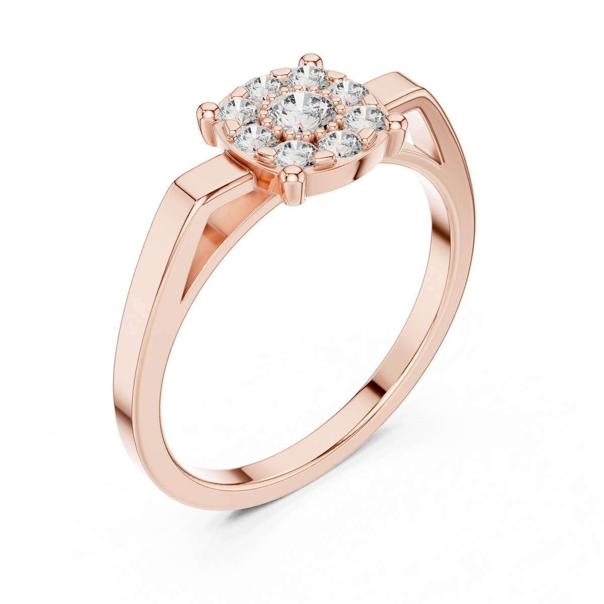 Round Cut Lab Grown Diamond Floral Halo Ring with Accent Stones, Rose Gold