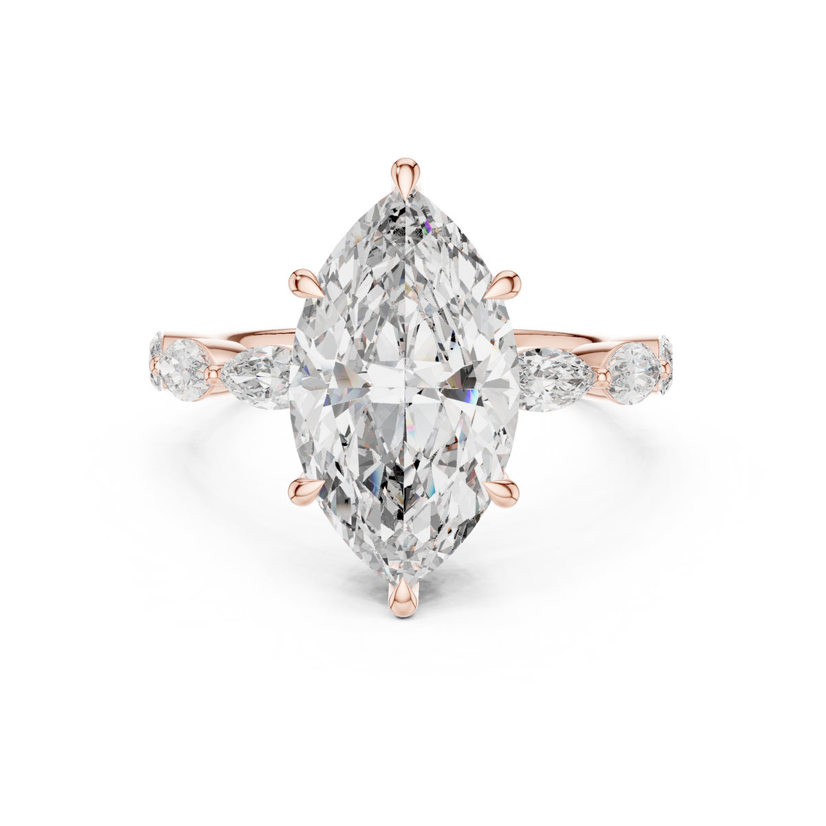 Marquise Cut Lab Grown Diamond Ring with Marquise Side Stones, Rose Gold