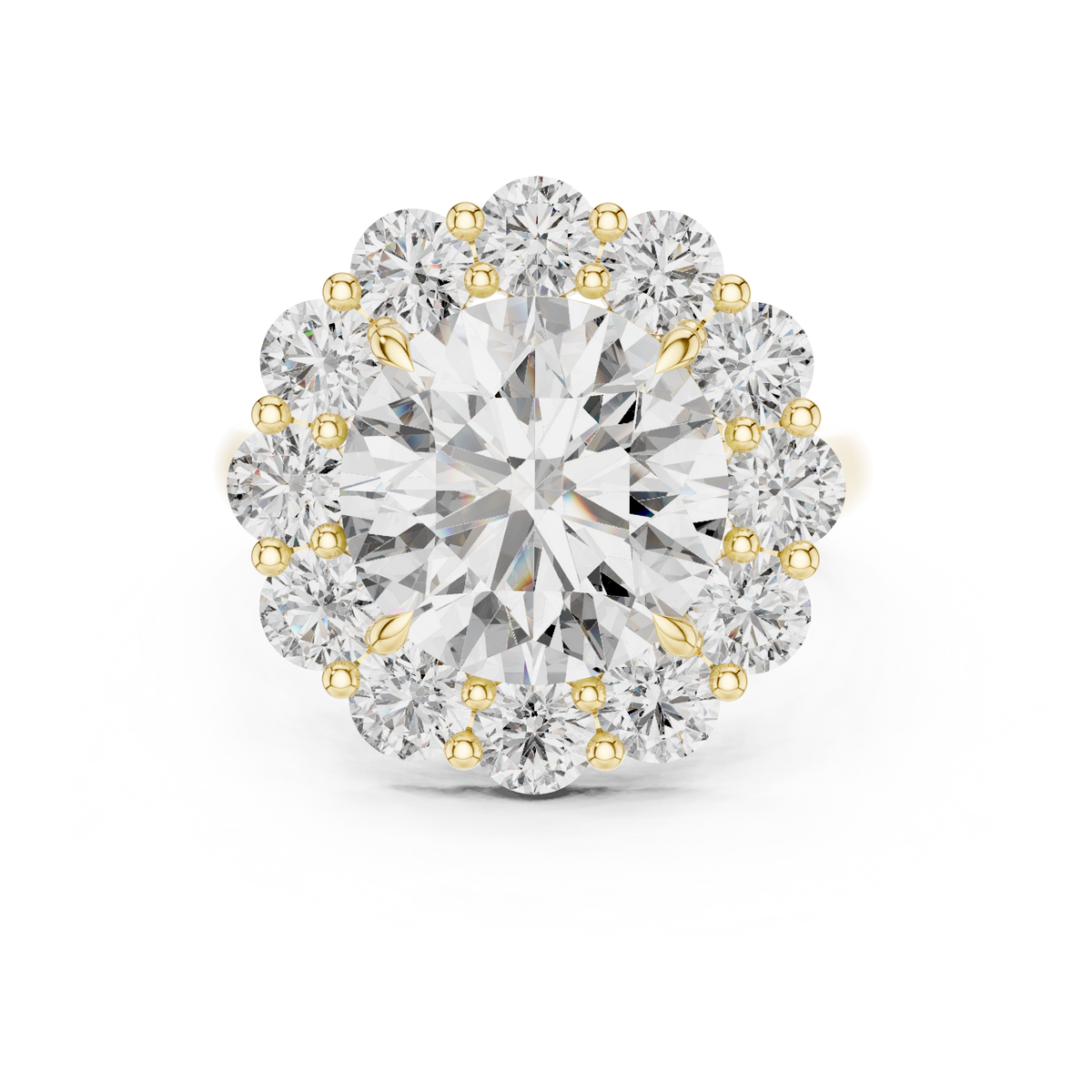 IGI Certified 5 Carat Round Lab Grown Diamond Engagement Ring, Yellow Gold