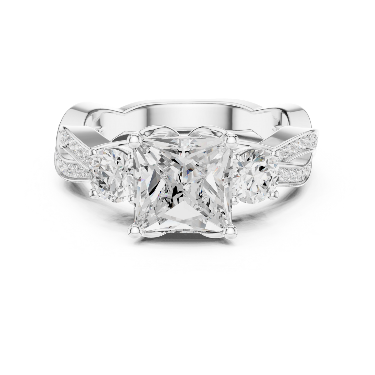 Princess Cut Lab-Grown Diamond Twisted Band Proposal Ring, White Gold